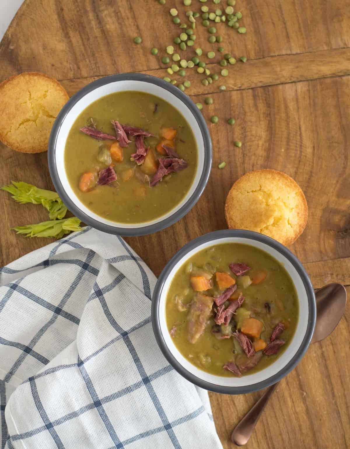 Quick and easy Instant Pot Split Pea Soup made with just a few ingredients and done in about 4o minutes start to finish.