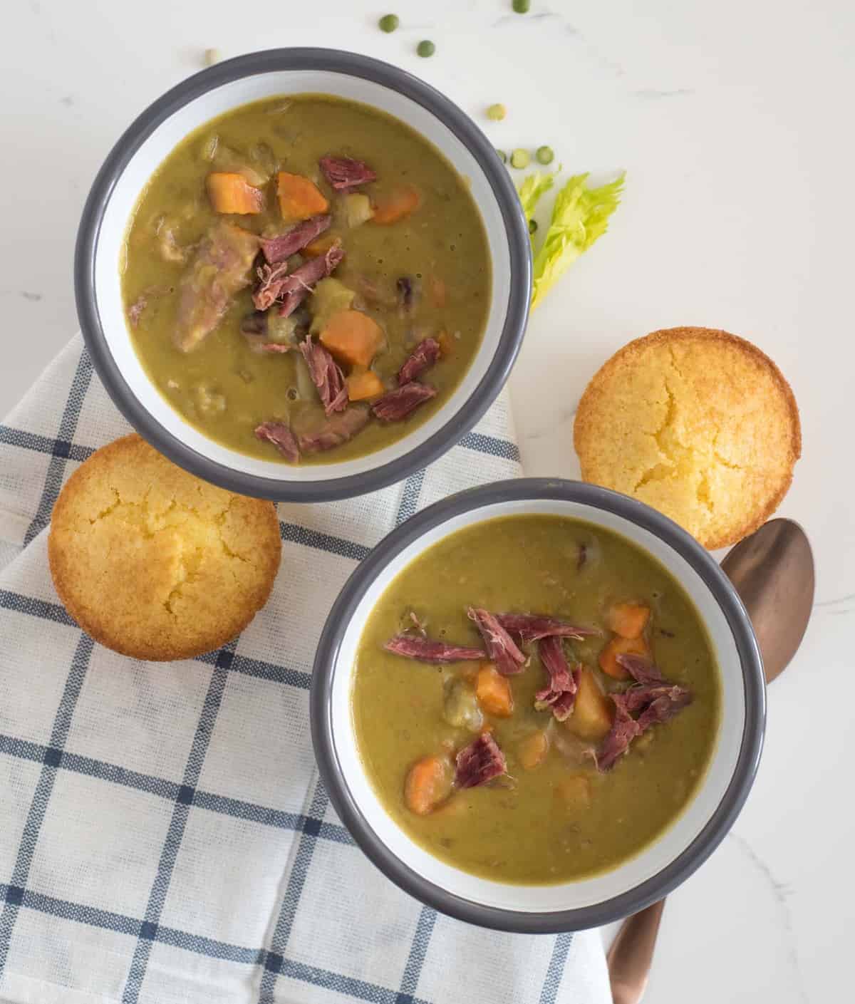 Quick and easy Instant Pot Split Pea Soup made with just a few ingredients and done in about 4o minutes start to finish.