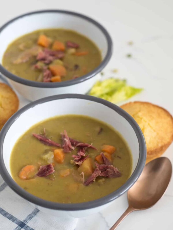 Two bowls of instant pot split pea soup