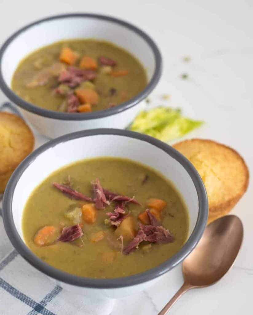 Two bowls of instant pot split pea soup