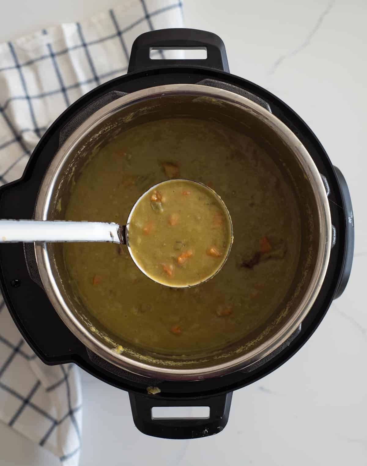 Quick and easy Instant Pot Split Pea Soup made with just a few ingredients and done in about 4o minutes start to finish.