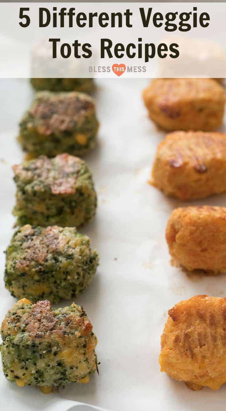 Recipes for healthy veggie tots including broccoli tots, cauli-tots, sweet potatoes tots, zucchini tots, and mixed veggie tots! Perfect for making veggies fun for kids and adults both! 