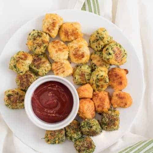 Plate of veggie tots with ketchup