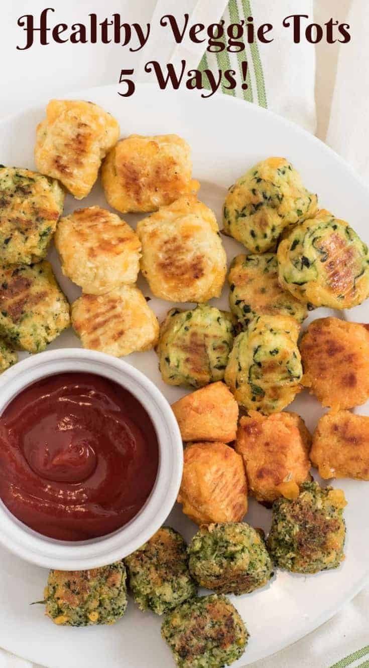 Recipes for healthy veggie tots including broccoli tots, cauli-tots, sweet potatoes tots, zucchini tots, and mixed veggie tots! Perfect for making veggies fun for kids and adults both! 