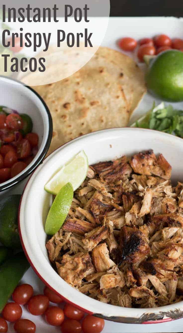 The best Instant Pot pork taco recipe on the internet. The secret is a whole lot of seasoning cooked into the pork and then finishing the dish under the broiler in your oven.