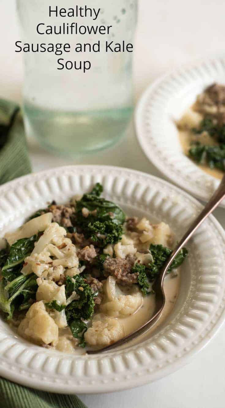 Healthy Cauliflower Sausage and Kale soup is the low carb version of Zuppa Toscana that uses cauliflower in place of the potatoes! 
