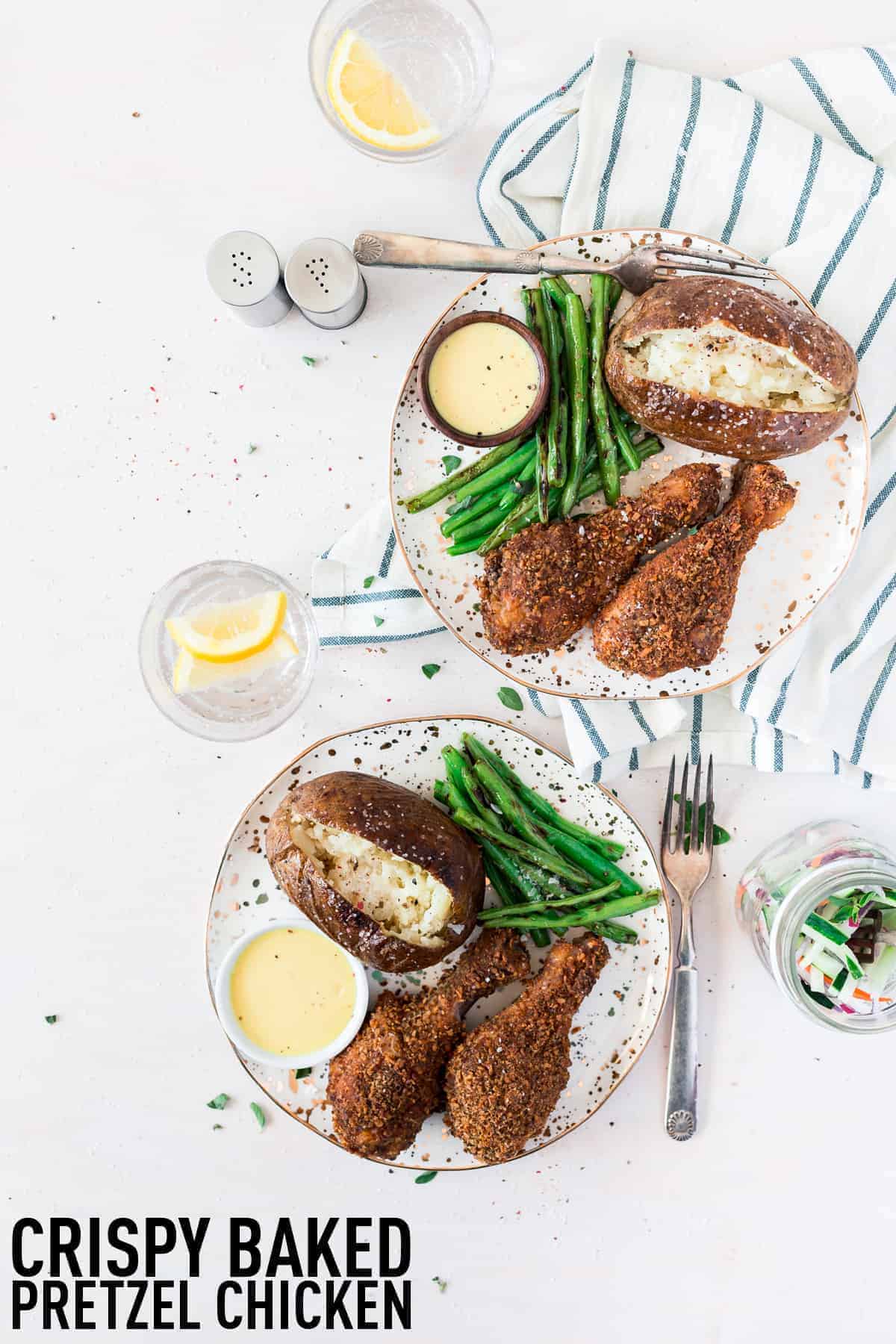 Delicious crispy baked chicken drumsticks made with a homemade pretzel and spices coating which makes the crispiest chicken legs on the block, no frying needed! 