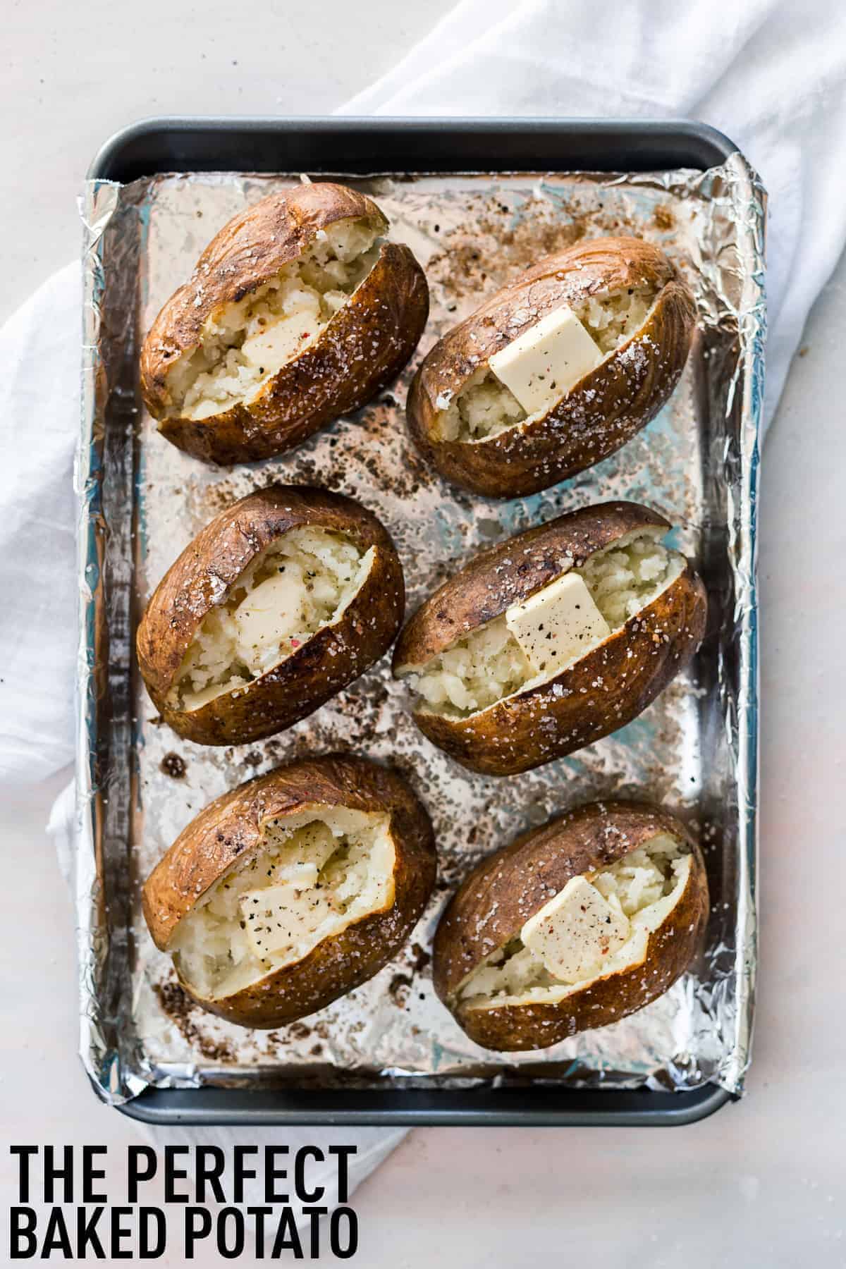 The perfect Steakhouse Baked Potato that is crispy on the outside and extra fluffy in the middle, made with only 3 simple ingredients and done in less than an hour! 