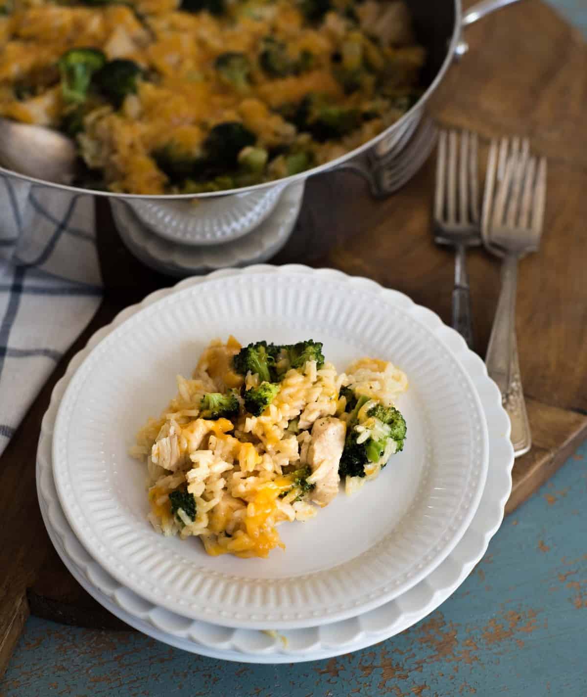 Quick and easy One Pot Chicken Broccoli Rice Casserole that is on the table in only 30 minutes