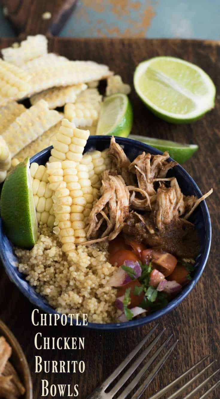 Chipotle Chicken Burritos Bowls are a quick and easy dinner idea that the whole family will love because everyone can build their own bowl, just how they like it. 