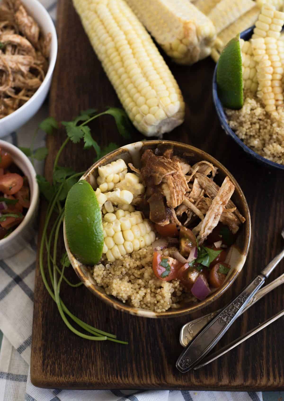 Chipotle Chicken Burritos Bowls are a quick and easy dinner idea that the whole family will love because everyone can build their own bowl, just how they like it.