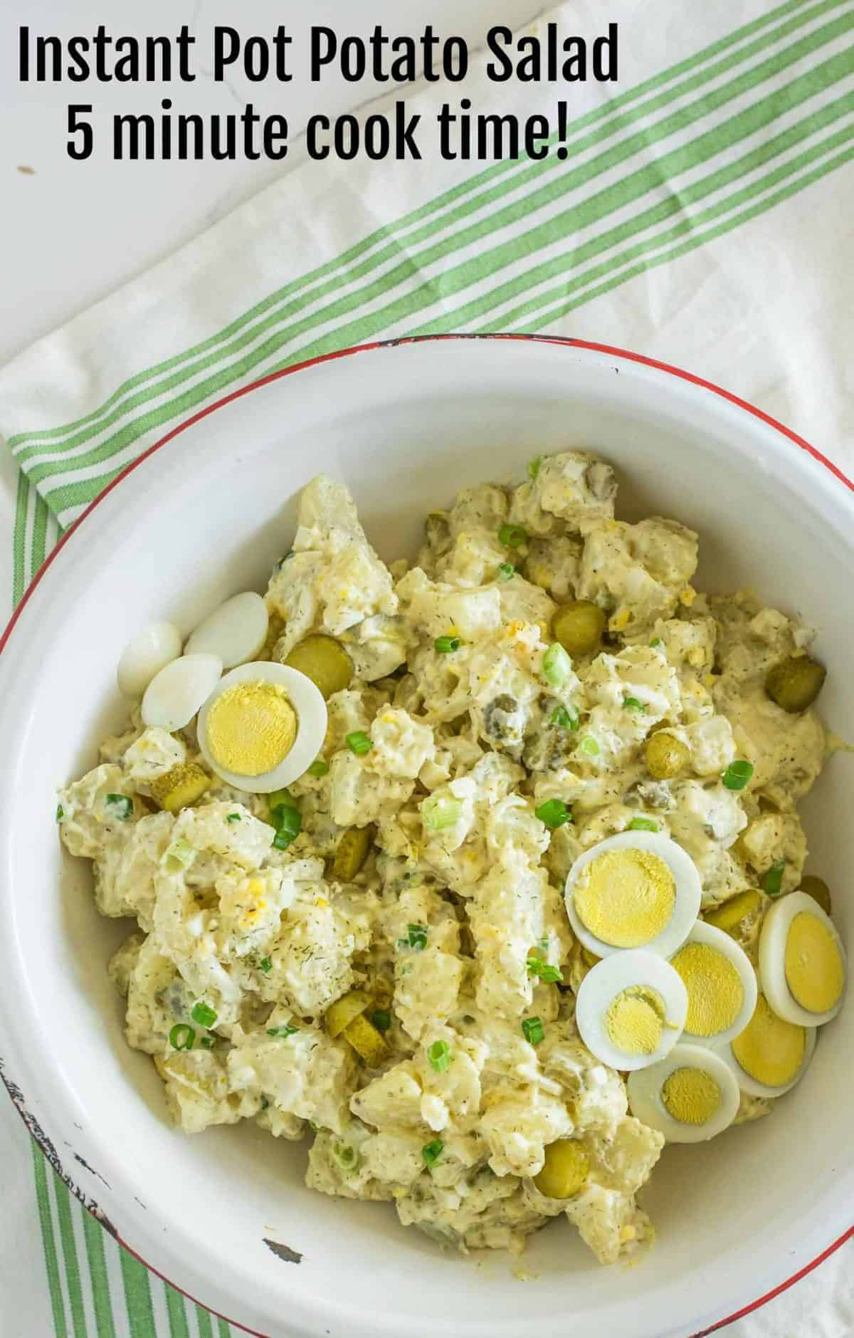 Instant Pot Potato Salad that only has a 5 minute cook time and you cook the eggs right along with the potatoes, plus there's a secret ingredient.