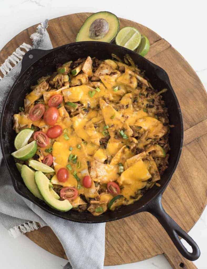 Pan of chicken enchilada casserole