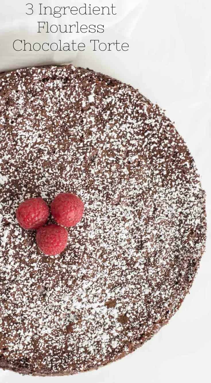 Light and fluffy chocolate cake made from just three simple ingredients. You won't believe how delicious this flourless chocolate torte is. 