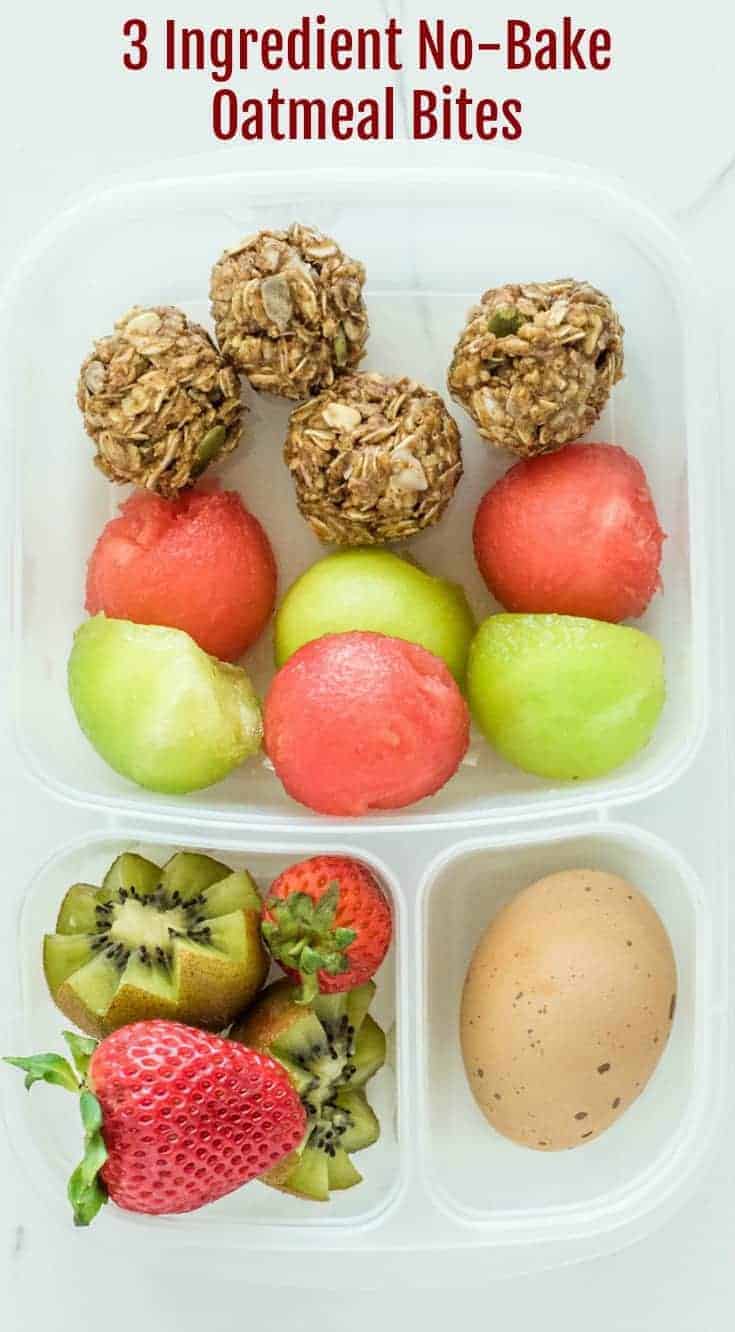 3 Ingredient No Bake Muesli Bites made with tropical muesli, almond butter, and honey that only take 1 minute to stir together.
