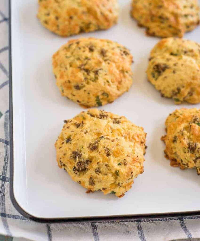 Tray of sausage and cheese biscuits