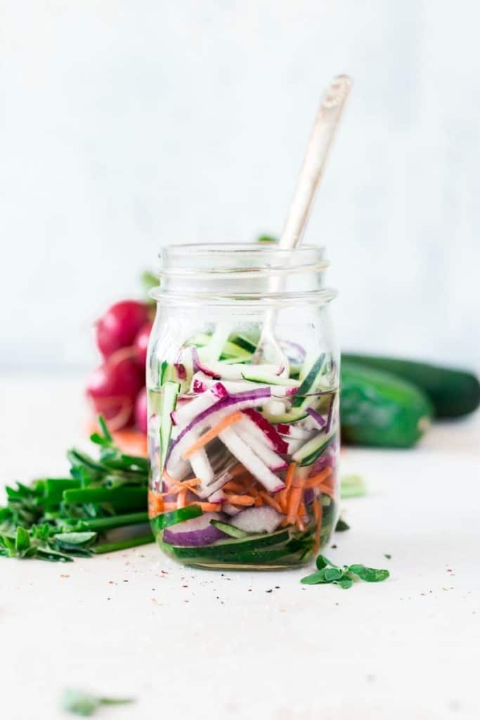 quick pickled veggies in a mason jar