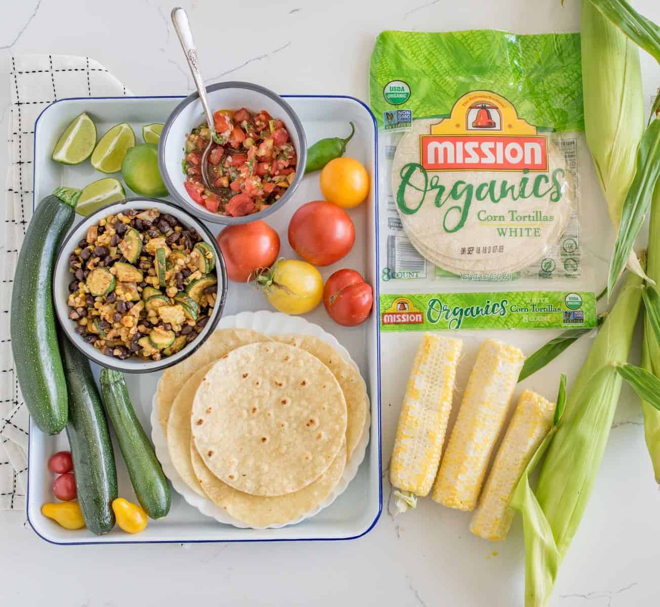 Image of Ingredients for Roasted Zucchini, Corn & Black Bean Tacos