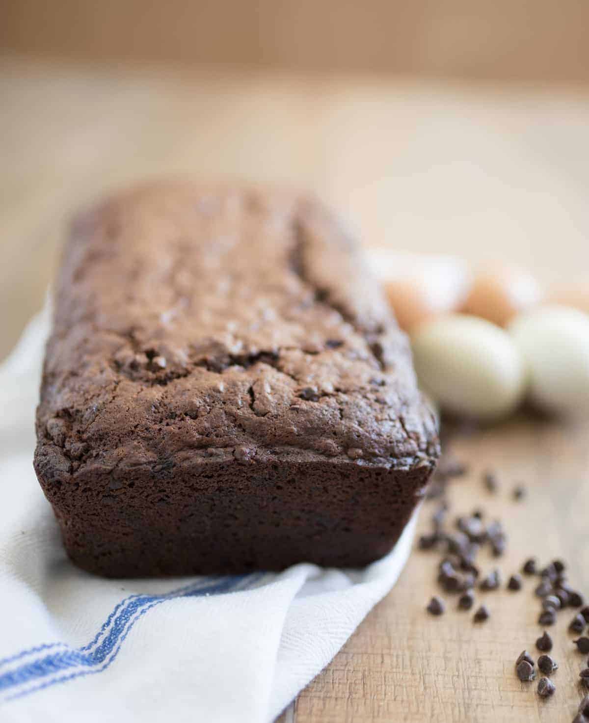 Chocolate zucchini bread that is rich, moist, and perfectly sweet with the addition of chocolate chips for good measure.