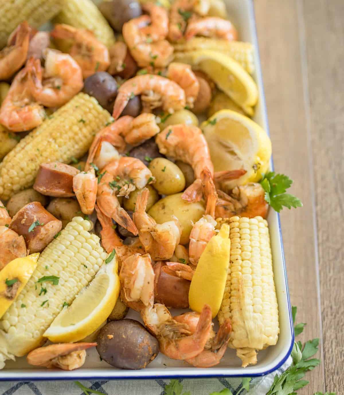 Quick and easy Instant Pot Shrimp Boil made with potatoes, corn, shrimp, sausage and just a few simple seasonings.