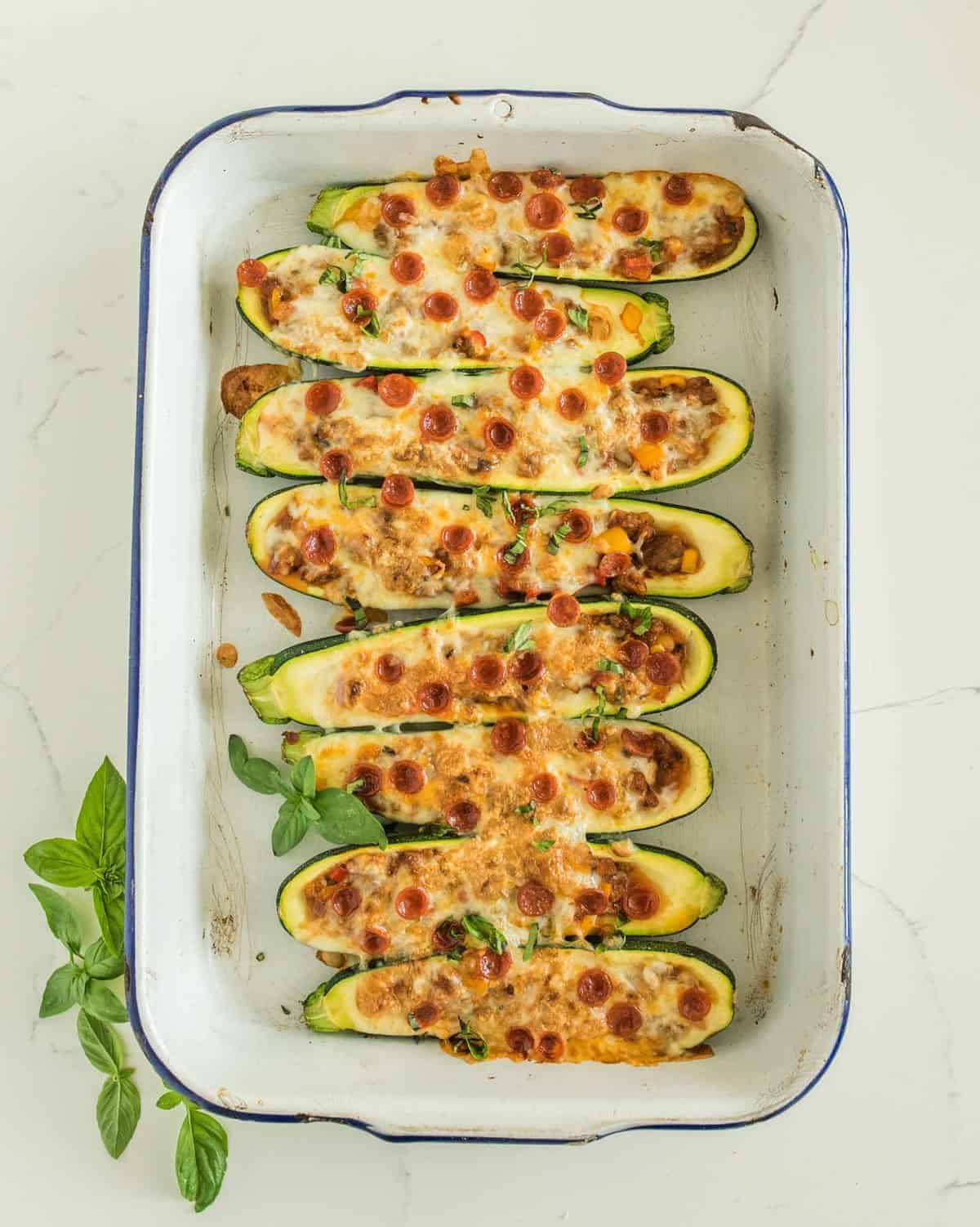 Supreme Pizza Stuffed Zucchini | A Healthy Zucchini Boat-Pizza Recipe