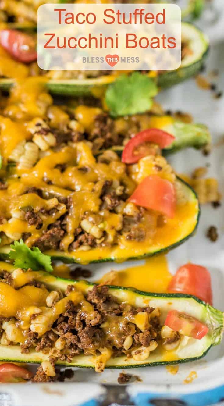 Quick and easy taco zucchini boats made with a simple taco meat and corn mixture, cheese, and zucchini and all done in about 30 minutes.