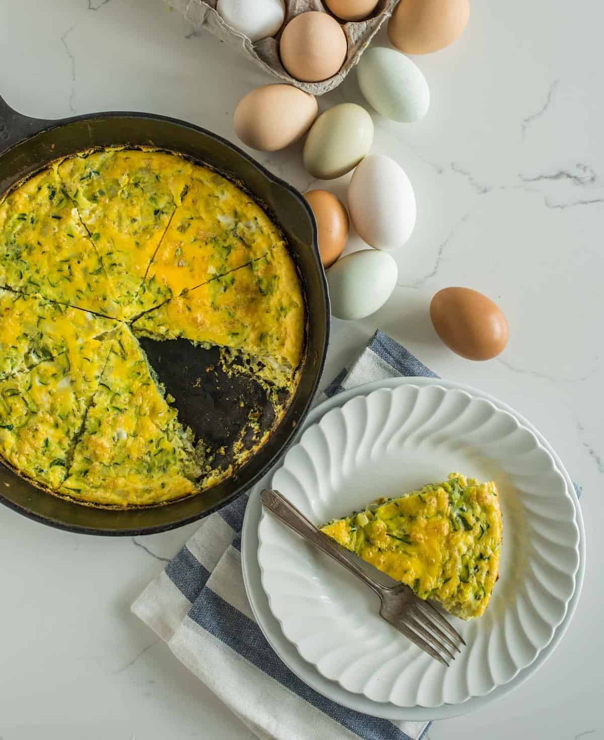 Healthy easy zucchini egg bake recipe is made with 3 ingredients, can be customized to your liking, reheats well, and is a great option to prep ahead.