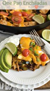 One pan chicken enchilada casserole made on the stove top with ground chicken, enchilada sauce, veggies, and tortillas in less than 30 minutes. 
