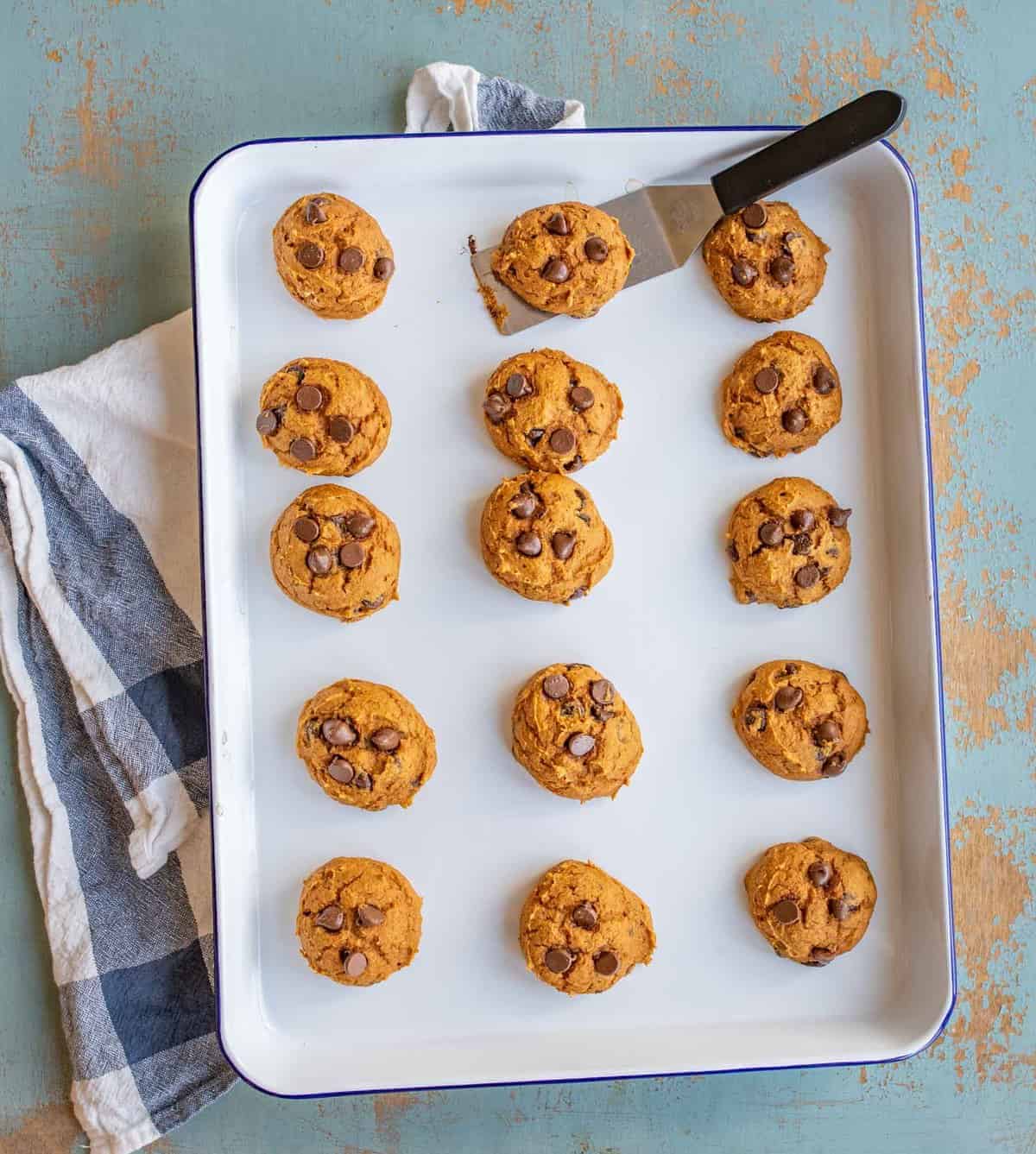 Quick and easy pumpkin chocolate chips cookies made with only 4 ingredients including a cake mix.