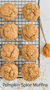 One Bowl Pumpkin Spice Muffins made with whole wheat flour, rolled oats, pumpkin puree, and all of your favorite fall spices like cinnamon, nutmeg, and cloves.