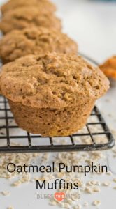 One Bowl Pumpkin Spice Muffins made with whole wheat flour, rolled oats, pumpkin puree, and all of your favorite fall spices like cinnamon, nutmeg, and cloves.