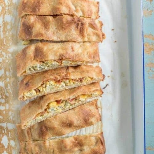 Breakfast Pizza Sticks | Pizza Dough Filled with Eggs Bacon and Cheese