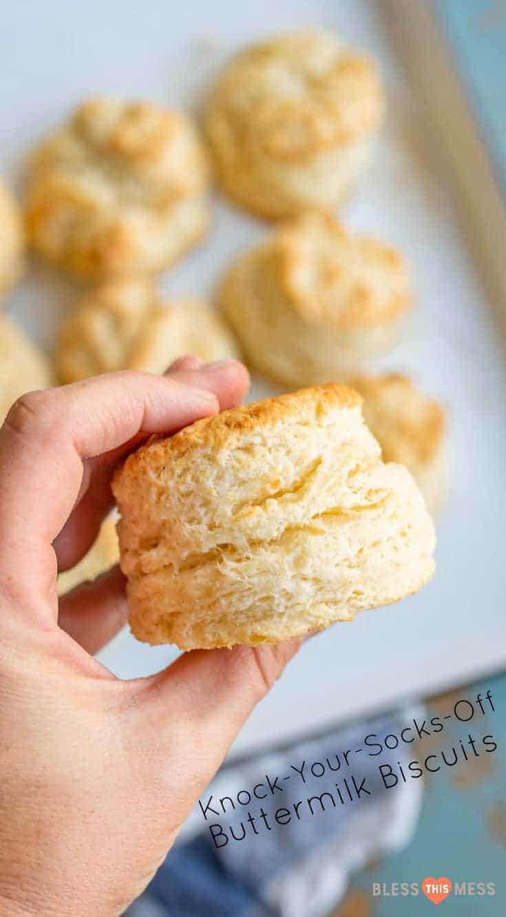 The best recipe for buttermilk biscuits that are extra tall, flaky, fluffy and perfect to eat on their own or piled high with gravy or butter and jam. 