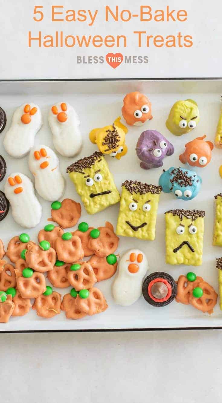 5 fast, easy, kid-friendly, no-bake Halloween treats that are so easy to make your kids could do it on their own. 