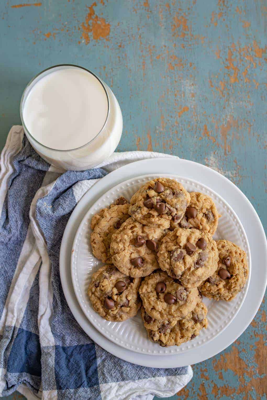 Our favorite soft and chewy homemade Oatmeal Chocolate Chip Cookies made with butter, old-fashioned rolled oats, and lots of chocolate chips!