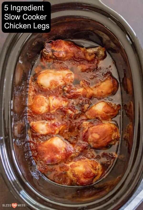 Flavor-packed slow cooker chicken legs take 10 minutes to put together, are easy to make, and only have 5 ingredients you already have in your pantry!