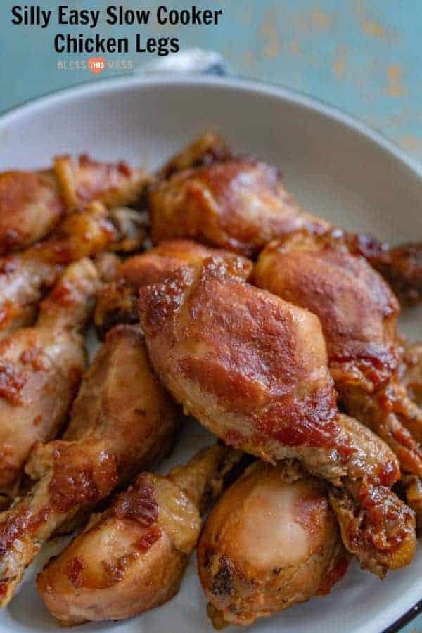 Flavor-packed slow cooker chicken legs take 10 minutes to put together, are easy to make, and only have 5 ingredients you already have in your pantry!