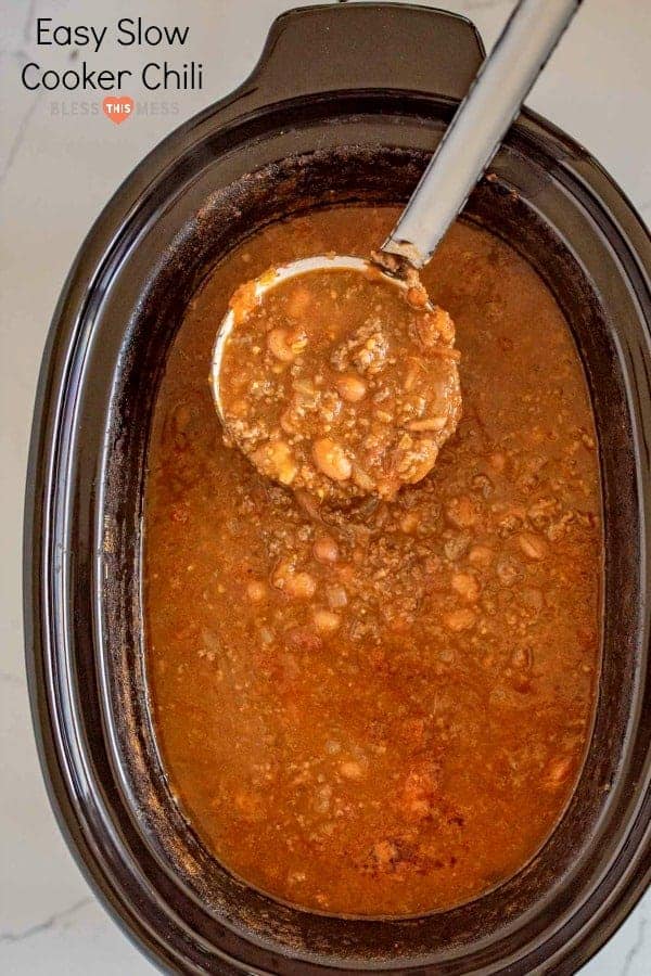 Quick and easy slow cooker chili made with all the classics like beans, tomatoes, and ground beef but contains two other surprising ingredients that will add tons of flavor with no extra work.