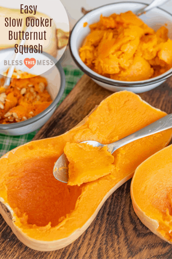 How to cook a whole butternut squash in the slow cooker, which is the easiest way to cook one! No need to peel or remove the seeds before cooking.