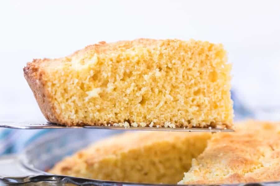 slice of sour cream cornbread on spatula