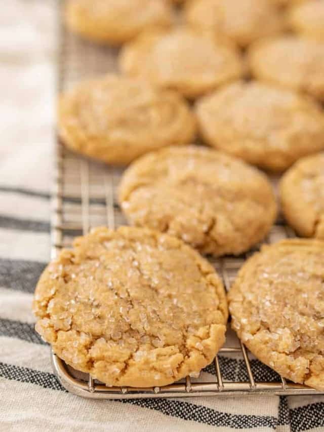 Close up of Chewy Peanut Butter Cookies on a cooling rack
