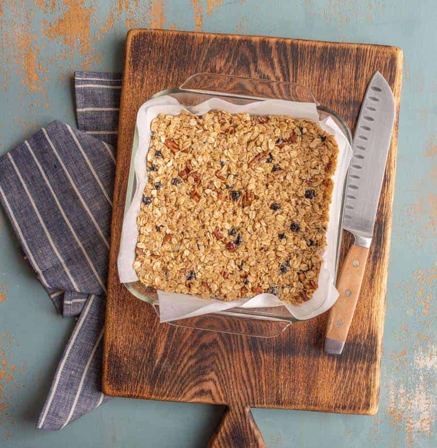 My all-time favorite blueberry walnut granola bar recipe made with whole grain oats, nuts, honey, and a few other simple ingredients.
