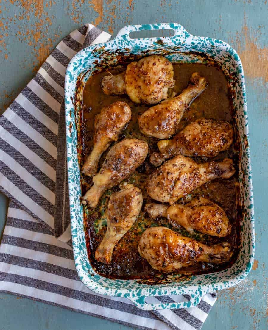 Image of Honey Mustard Baked Chicken Legs in a Pan