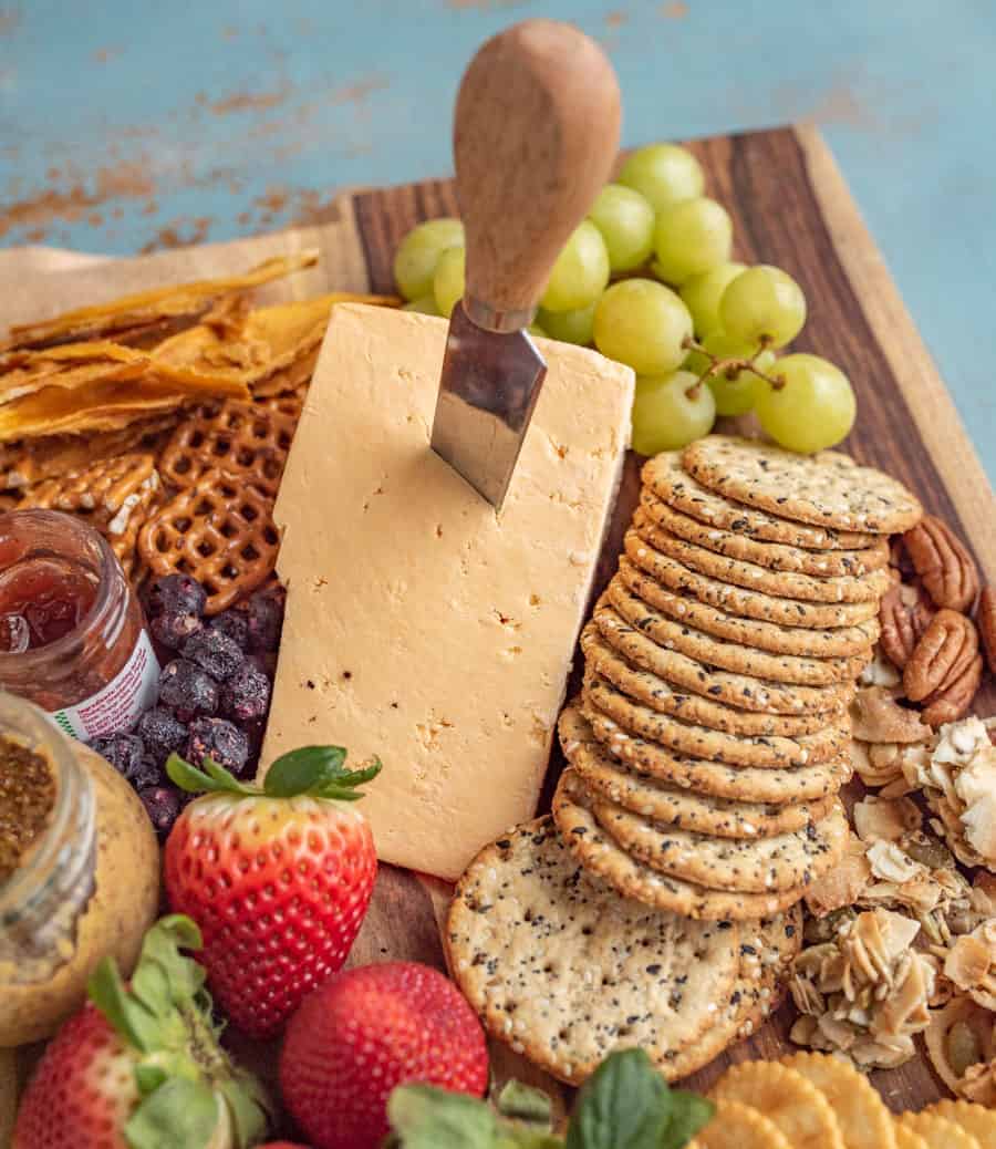 This classic cheese board has a little something for everyone! I like to fill my cheese boards with sweet, savory, and salty elements to round out the flavors and textures.