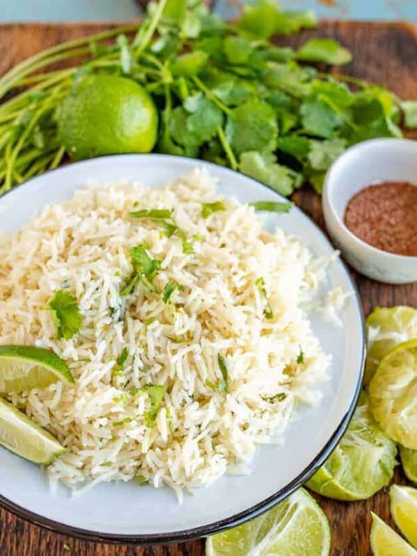 Flavorful Cilantro Lime Rice made in the Instant Pot with loads of bright lime and cilantro flavor and done in less than 30 minutes.