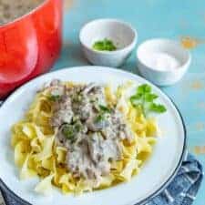 Quick and easy Homemade Ground Beef Stroganoff is an easy dinner that the whole family will love, made with ground beef, mushrooms, and sour cream, and done in less than 30 minutes.