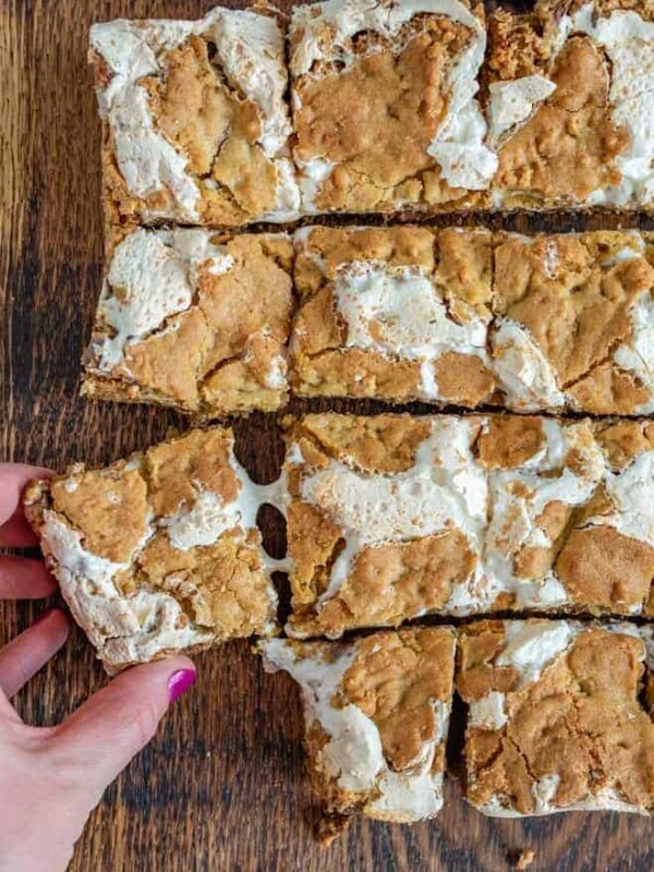 Rich and decadent Peanut Butter S'mores Bars made with a simple cookie-dough-graham-cracker crust, peanut butter, chocolate, and marshmallow creme.