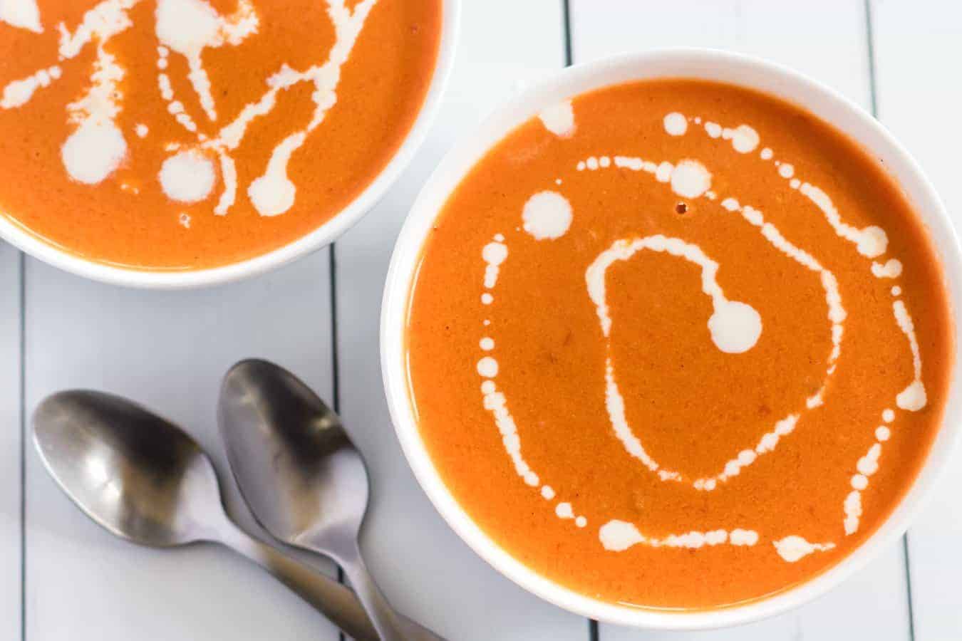 Simple Cream of Tomato Soup comes together quickly to make a creamy and lush soup with canned tomatoes, some onion and garlic, a little butter, and a few splashes of chicken broth and whole cream.