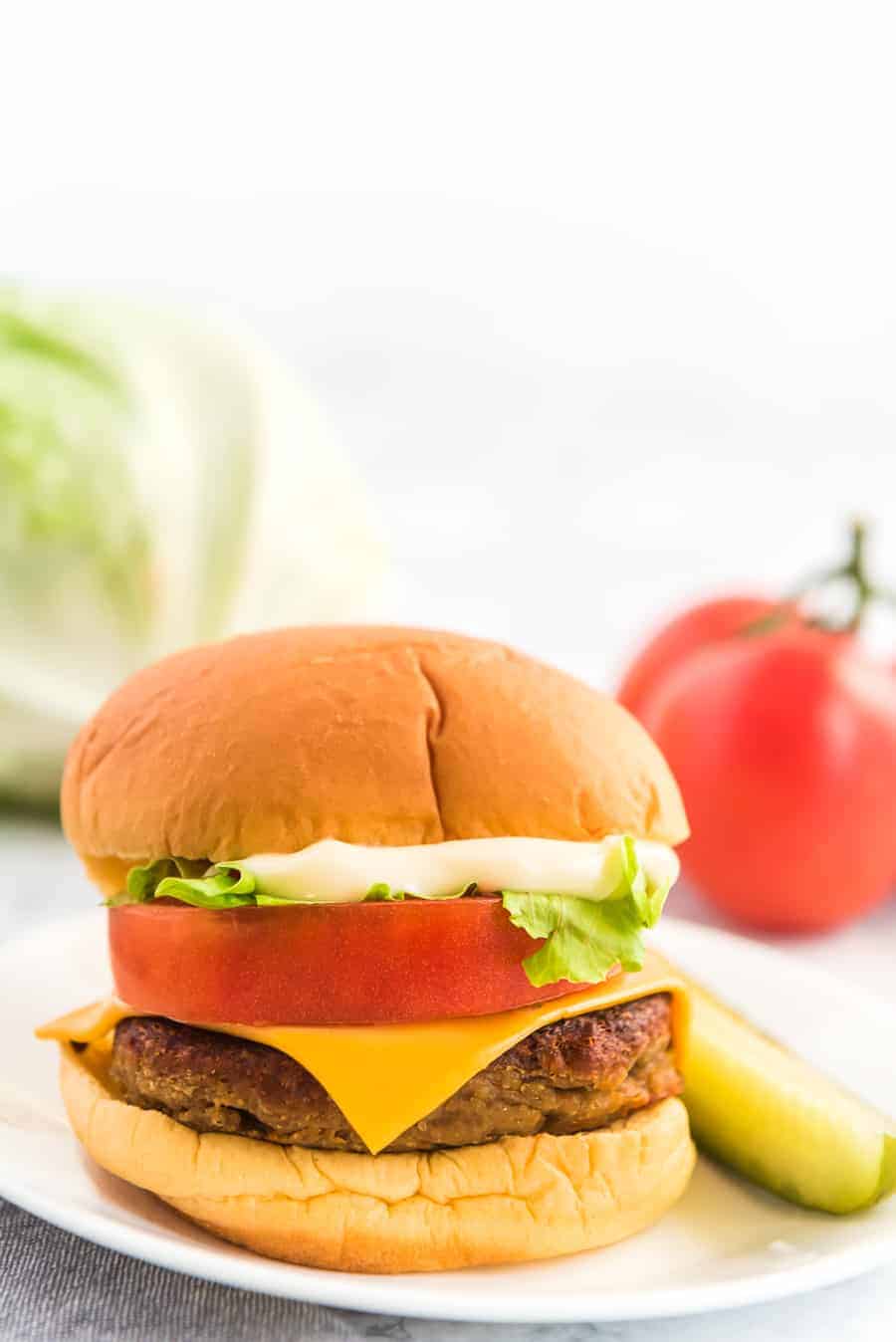 With all the traditional toppings of lettuce, tomato, cheese, and pickles — you might decide these Veggie and Lentil Burgers are just as tasty and flavorful as a regular meaty hamburger!