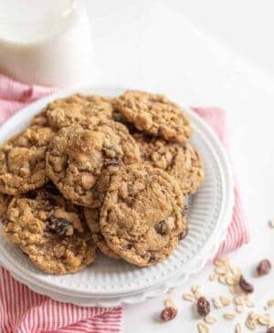 These classic and Amazing Oatmeal Raisin Cookies feature ultra-plump raisins, two types of oats, chopped pecans, and the perfect blend of sweetness and warm spices.